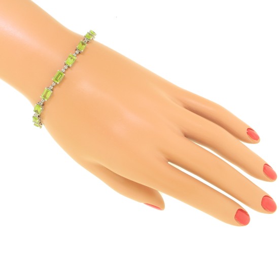 Peridot and Diamond Bracelet 10Kt White Gold, 10.44cttw Emerald Cut