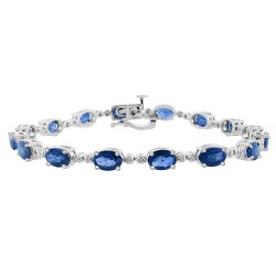 Blue Sapphire and Diamond Bracelet 14Kt White Gold, 8.03cttw 6X4MM Oval 