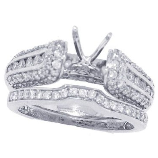 14Kt White Gold Diamond Semi-mount Wedding Ring Set,  1.04ct